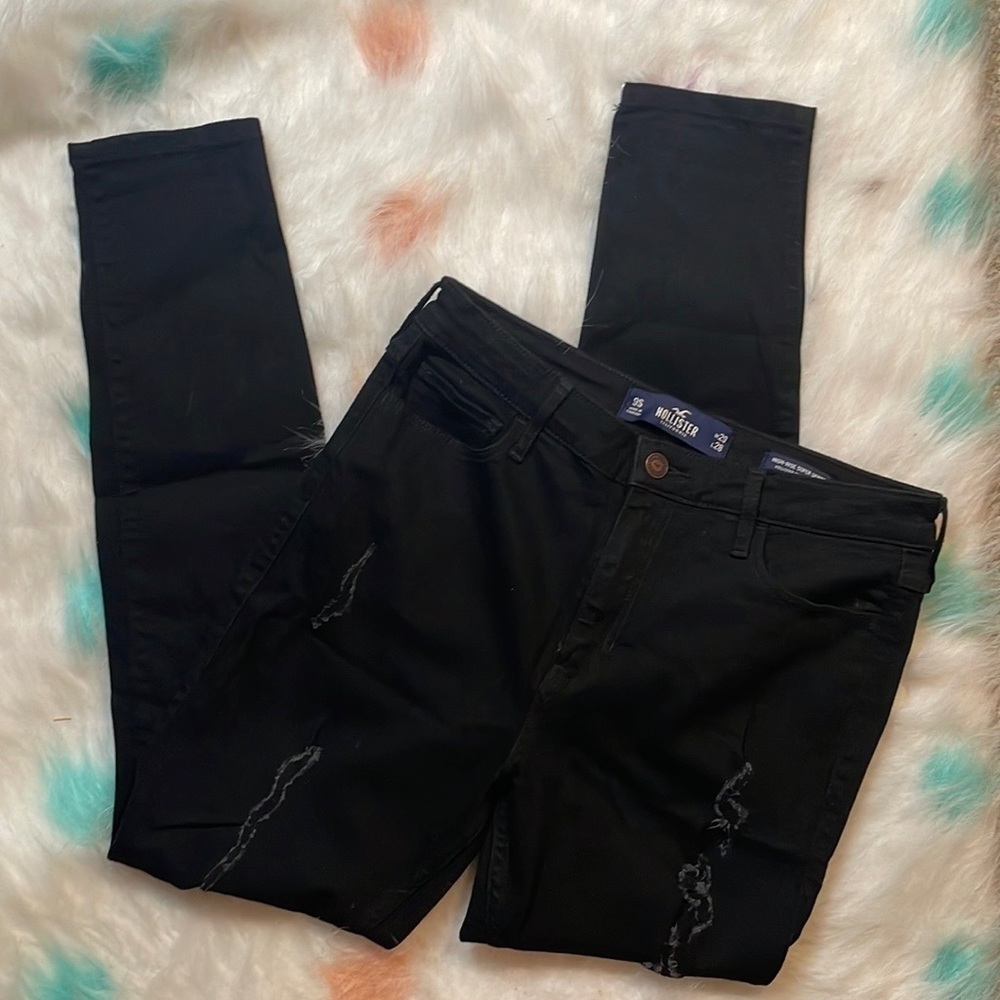 HOLLISTER Black High Rise Super Skinny Distressed Stretch‎ Jeans Size 29W 28L